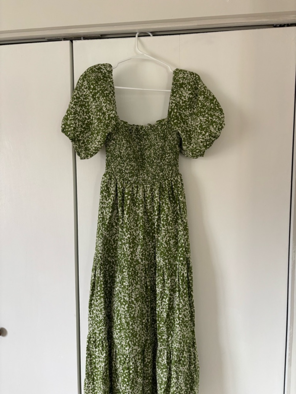 Abercrombie & Fitch Olive Green Puff-Sleeve Floral Maxi Dress